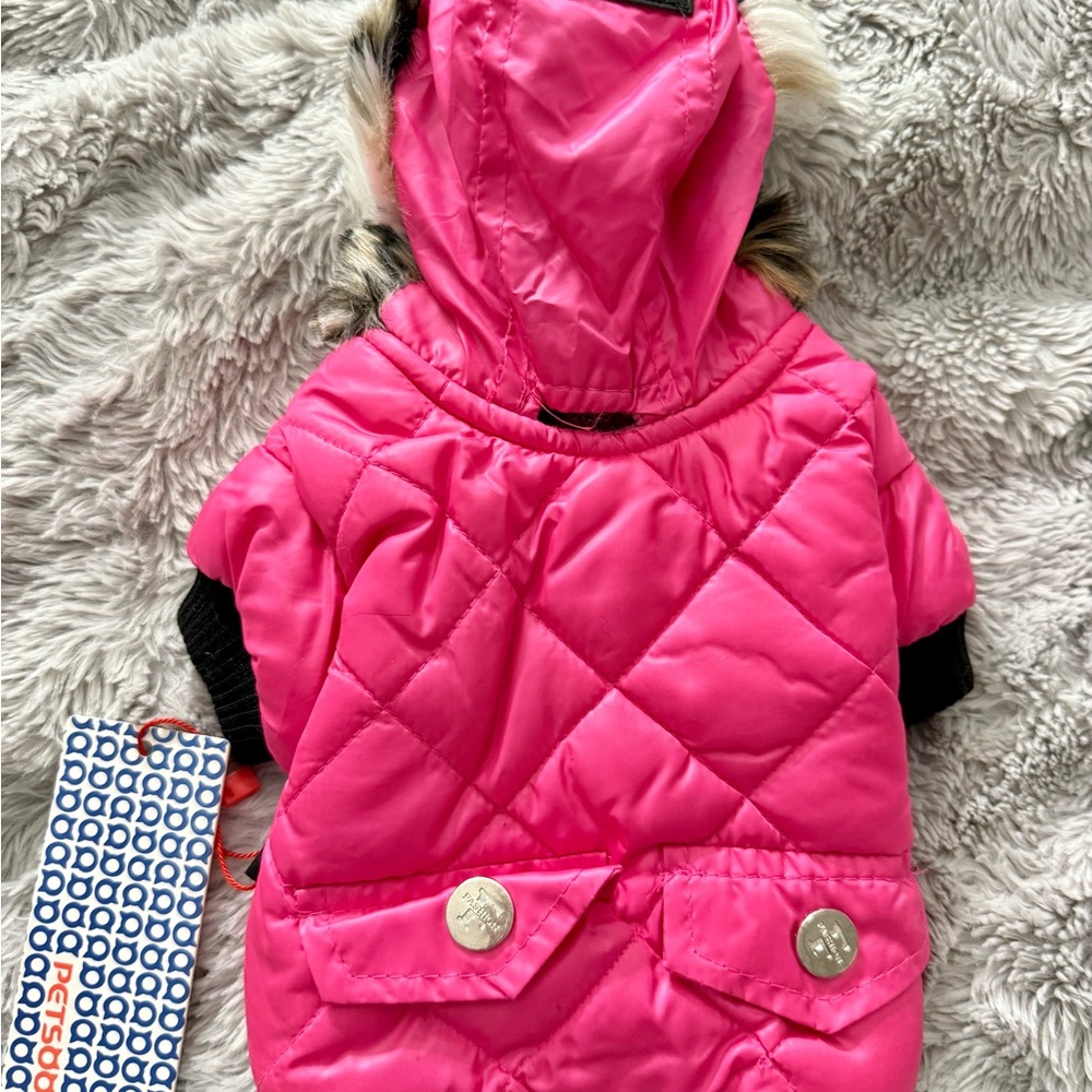 Pink Quilted Dog Jacket with Hood